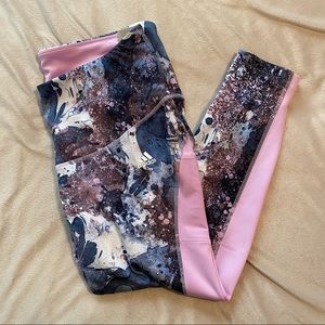 2X Adidas Zoe Saldana Leggings pink with paint splatter print